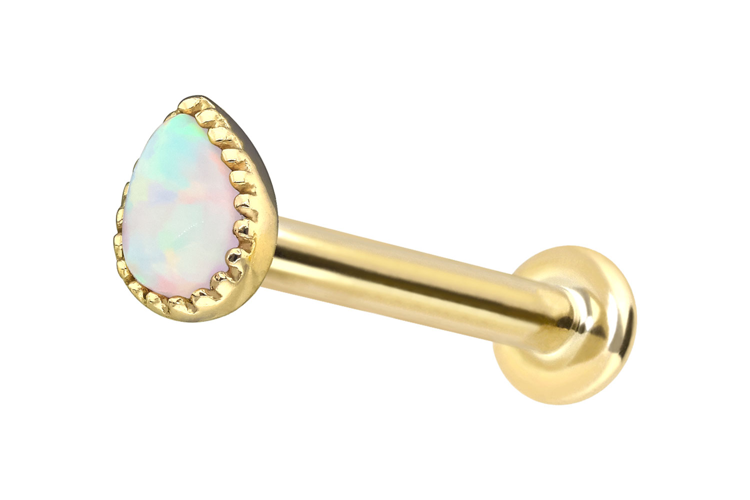 14 Karat Gold Labret Piercing mit Innengewinde SYNTHETISCHER OPALTROPFEN